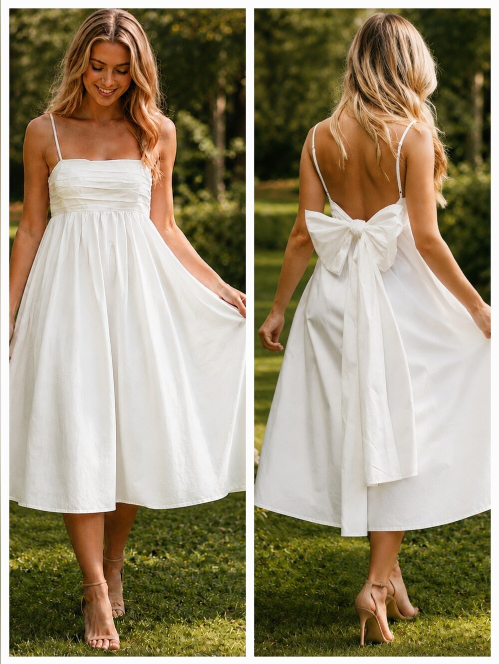 PETAL + PUP White BOW 100% Cotton ALICE Midi Pleated Sun Dress Women's Size S